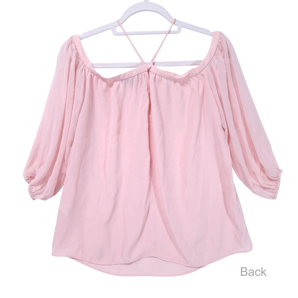1.STATE Cold Shoulder Halter Chiffon Blouse Womens XXS Pink Flowy Fairycore